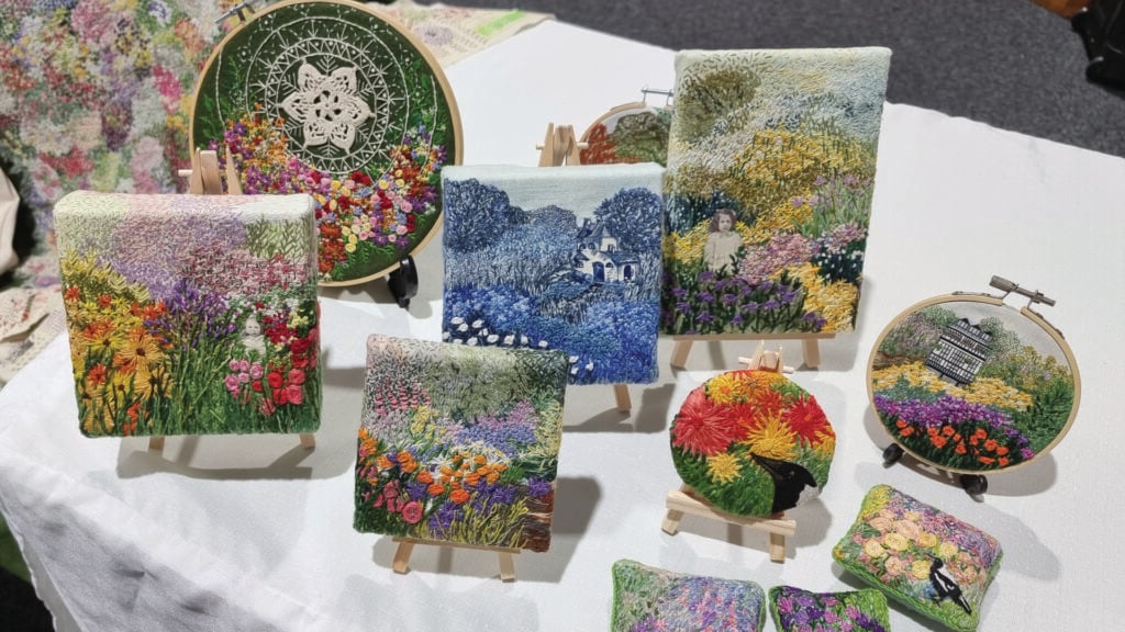 A selection of stitched gardens by Wilma Simmons